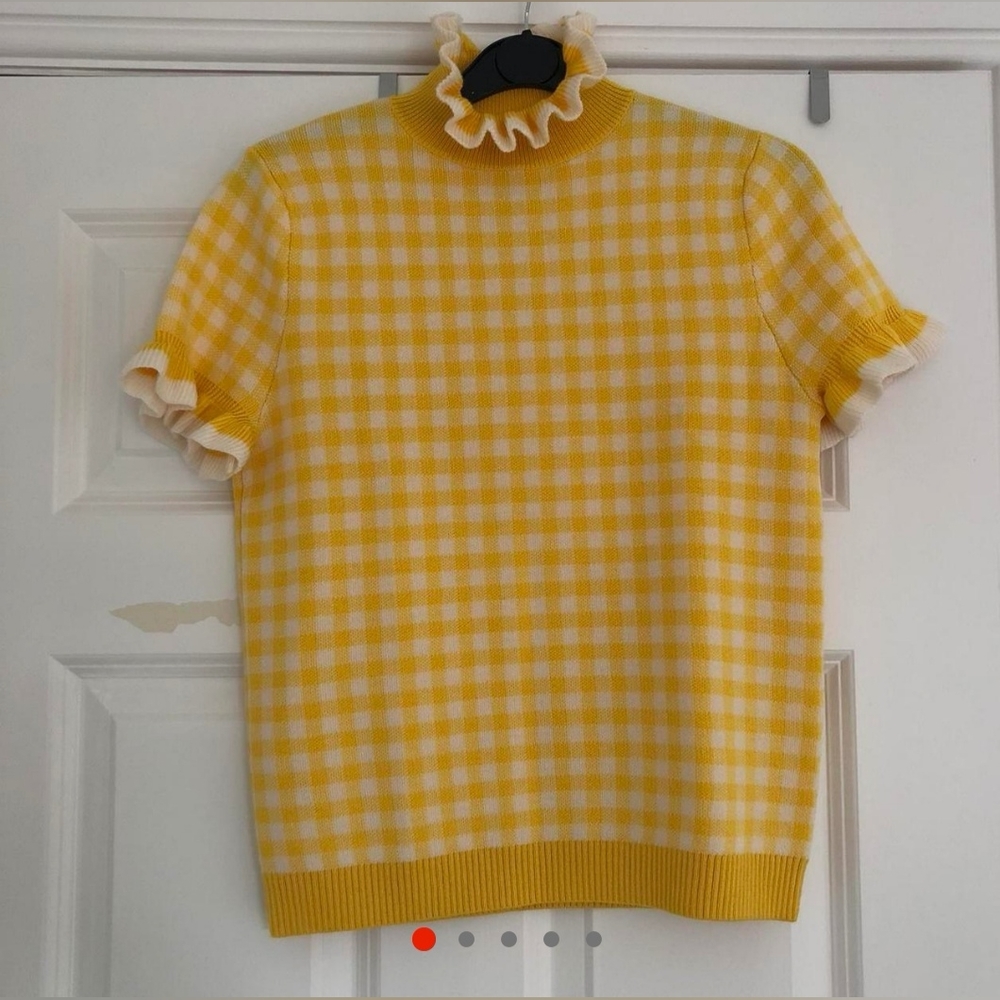 Shrimps Yellow Gingham Sweater with Ruffle Collars